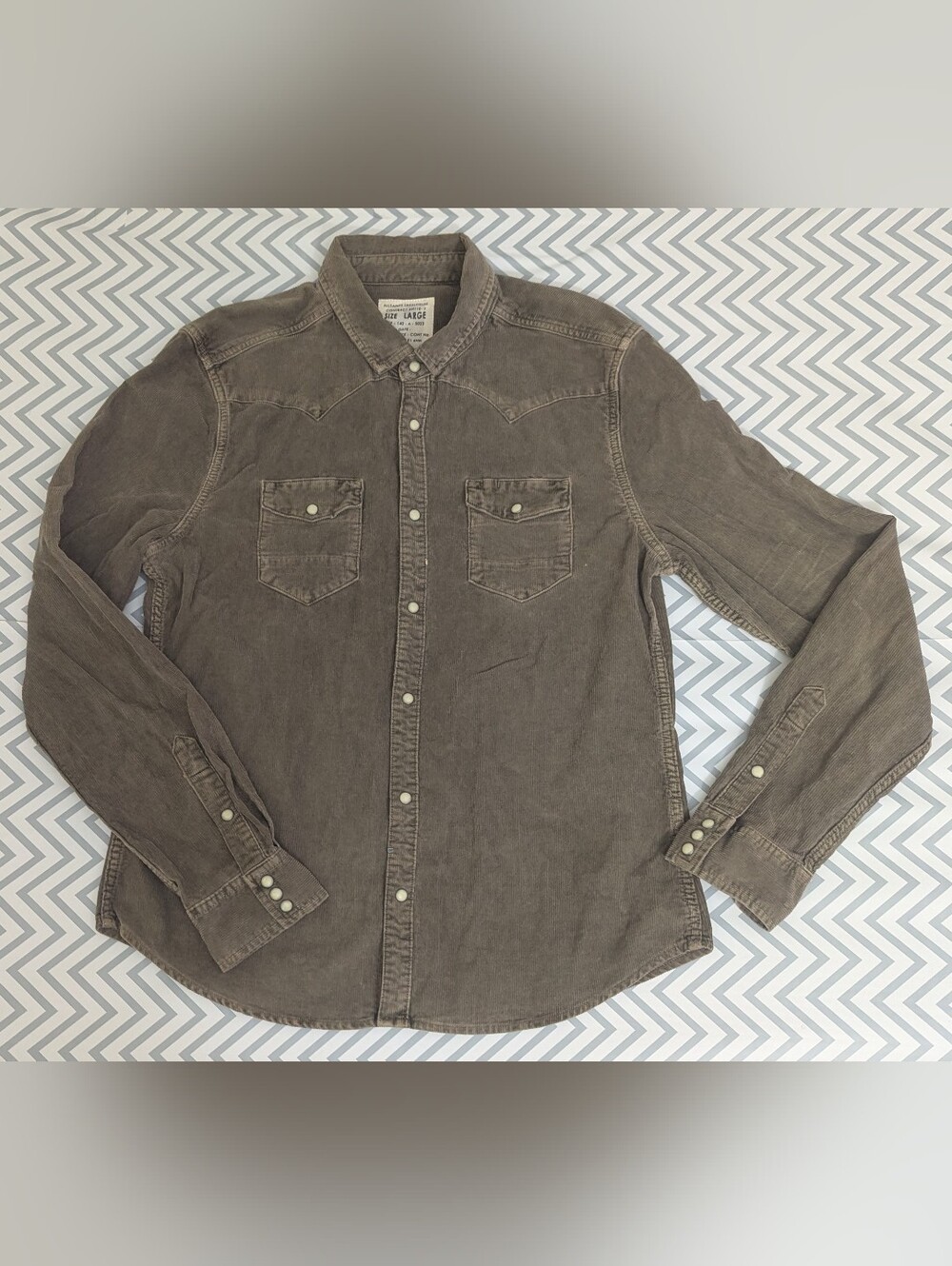 AllSaints Spitalfields Brown Corduroy Pearl Snap Button Shirt Size Large
